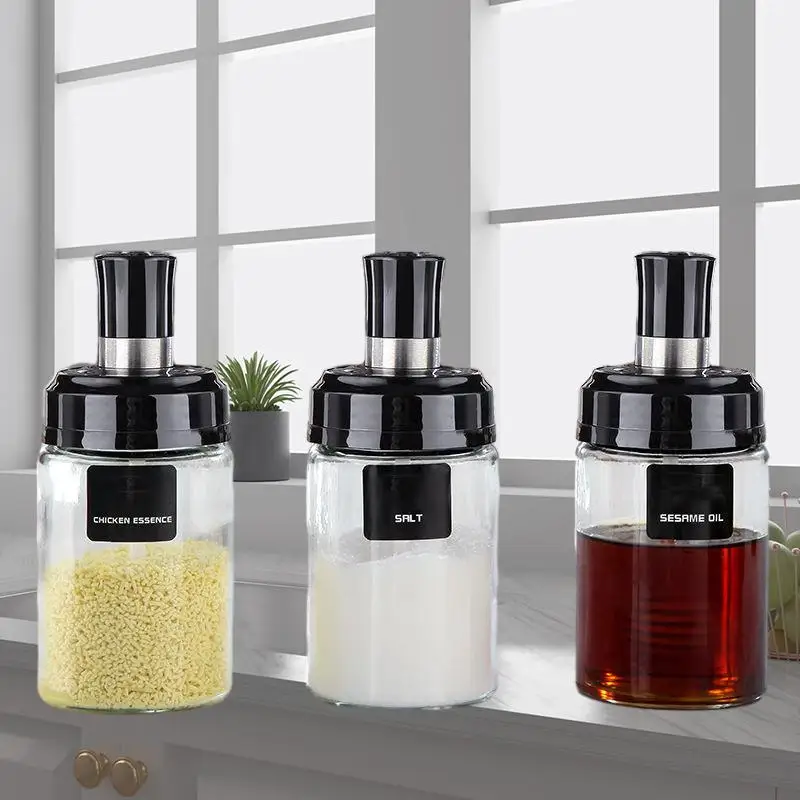 

Glass Bottle Storage Seasoning Jar Sealed Leak-Proof Integrated Bottle Spice Salt Oil Seasoning Storage Kitchen Gadgets Sets