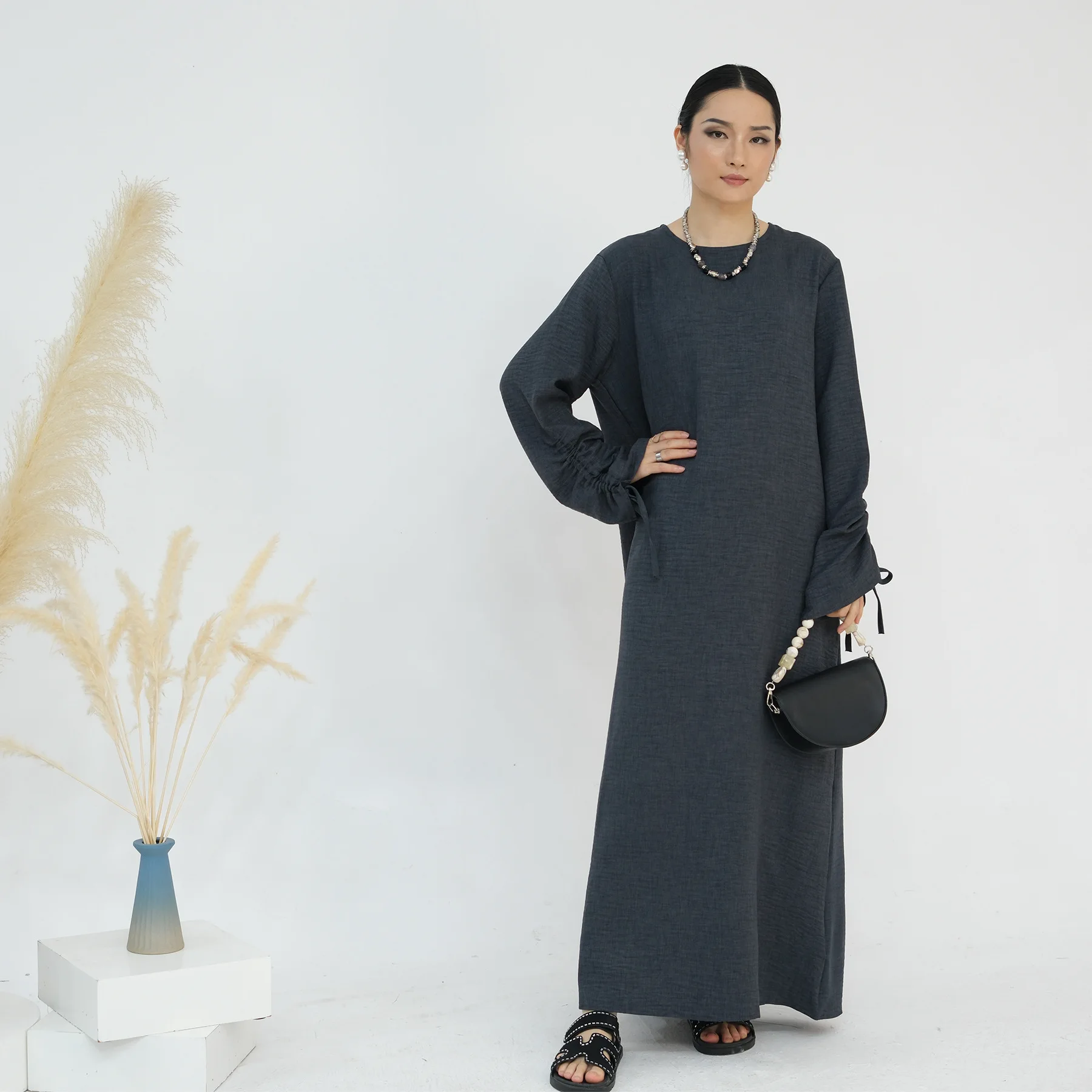 

Fashion Cuff Tie Muslim Robe Abaya Female Worship Service Abayas Dubai Kaftan Women Islam Clothing Ramadan Caftan Jalabiya Arab