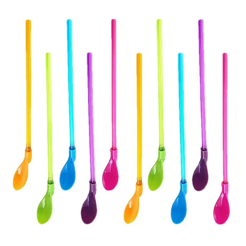 Snow Cone Straws Reusable Chocolate Straws 10 PCS Removable Mixing Spoon 2 In 1 Milkshake Straw Scoop Kitchen Utensil For Home