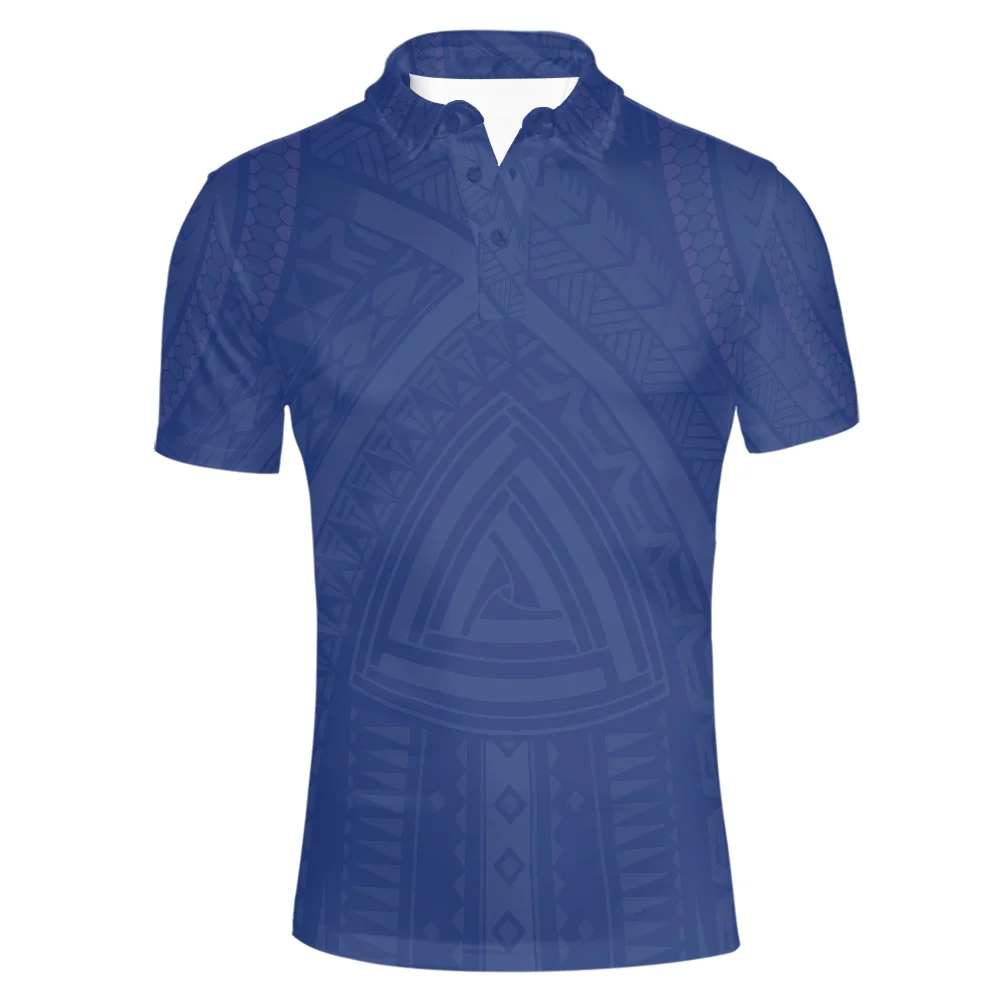 Diamond Blue Design Men's Polo Shirt Polynesian Traditional Tribal Print Shirt  V Collar Short Sleeve Breathable Men's Shirts