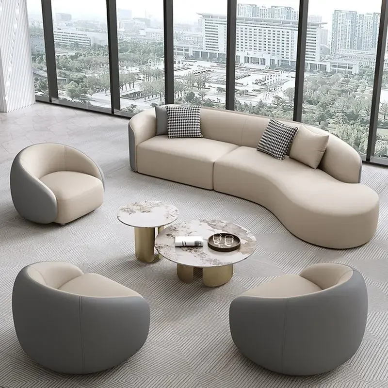 Reception Curved Sofa,coffee Table Combination ,  Rest Area Meeting Customers for Office Negotiation