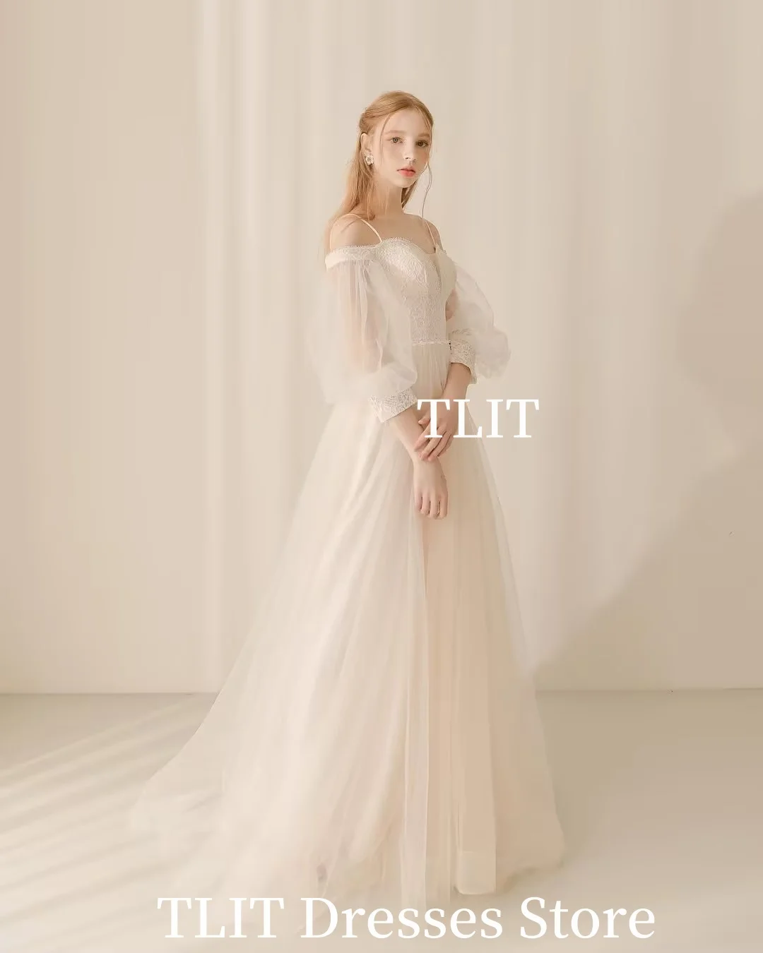 فساتين سهرة TLIT Fiary على شكل قلب كوريا على شكل حرف a قبالة الكتف من التل الجنية فستان حفلات رسمي لالتقاط صور الزفاف