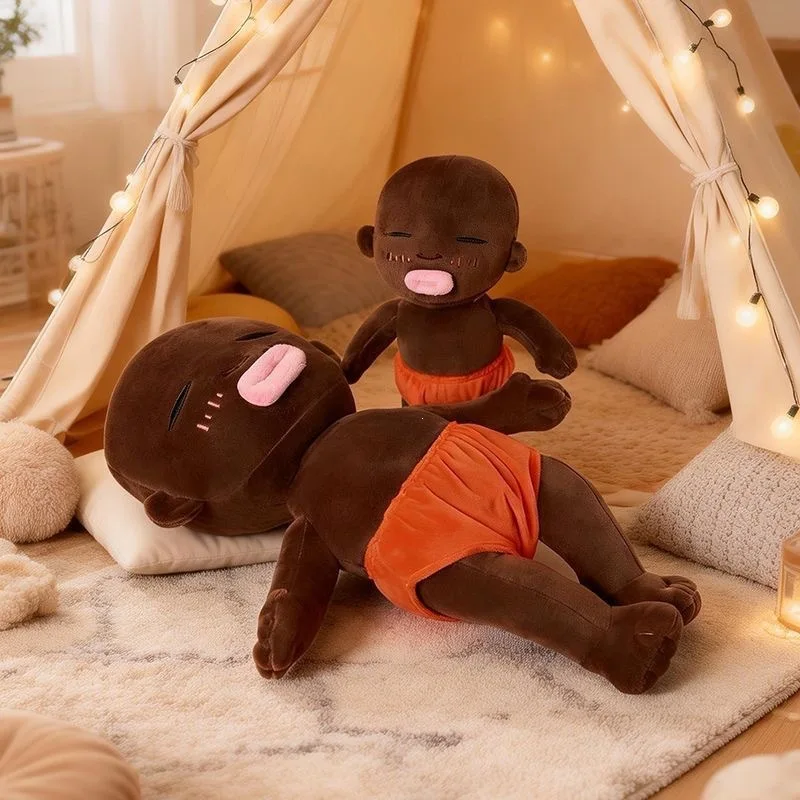 New 60cm Funny Black Baby Plush Doll with Colorful Shorts Soft Stuffed Toy Unique Birthday Gift for Prank and Party