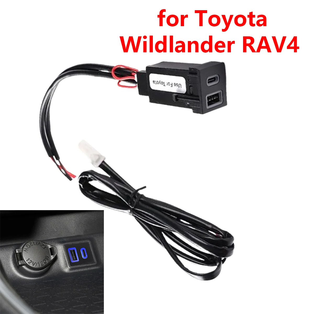 

for Toyota Wildlander RAV4 Car Dual USB PD Ports QC3.0 Right Hole Position 12V Cigarette Lighter Socket Quick Charger