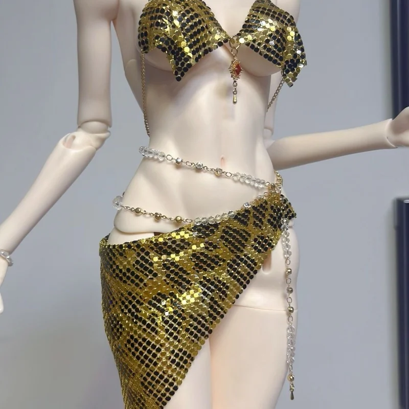 

Одежда для кукол bjd подходит для кукольной одежды с леопардовым принтом размера 1/3 и 1/4, расшитая пайетками и аксессуаров для кукол с цепочкой для тела.