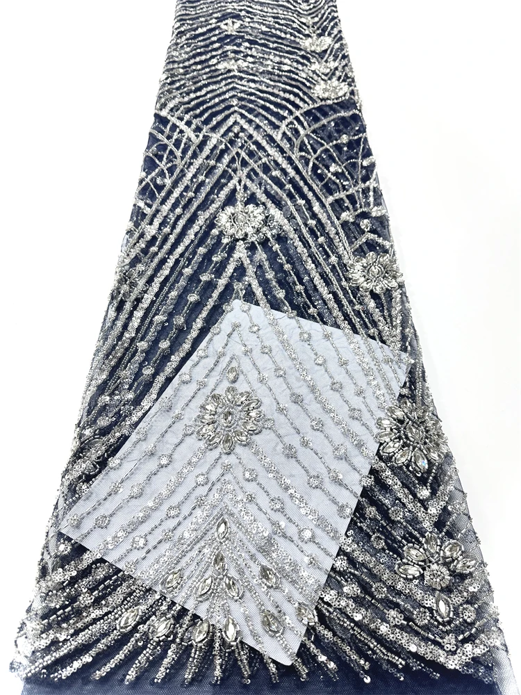 

Fashion Nigerian Embroidery Heavy Beaded Lace 2026 High Quality African Sequins Lace Fabric French Fabric For Party Sewing Dress