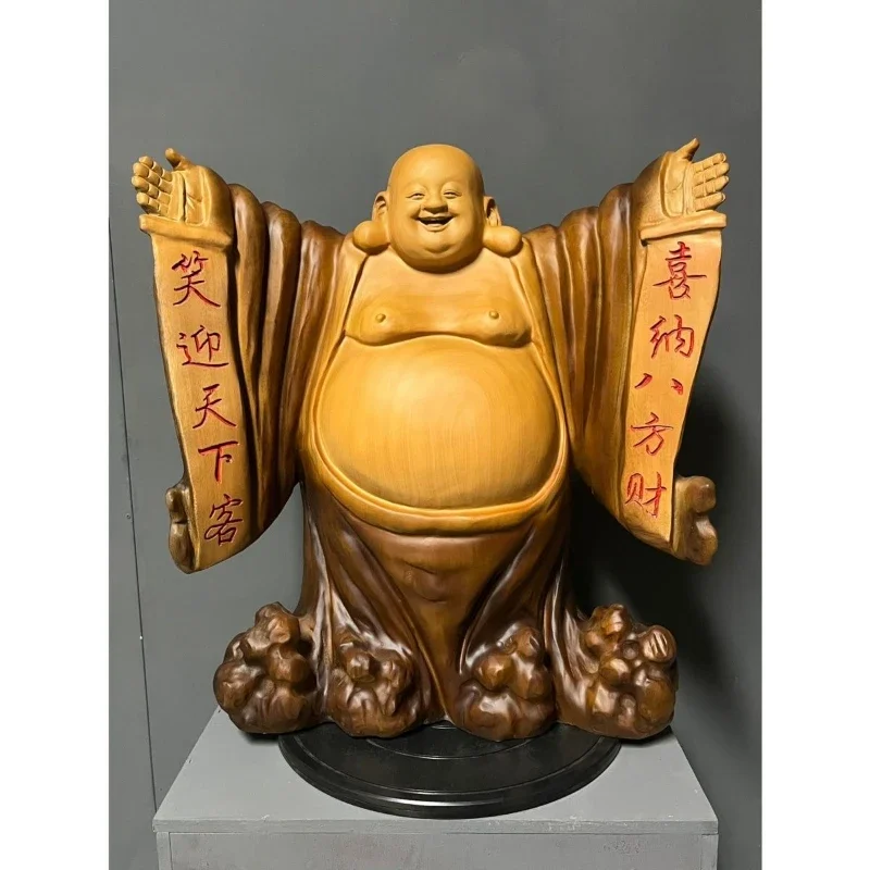 Solid wood carving Maitreya Buddha statue ornament handicrafts home living room