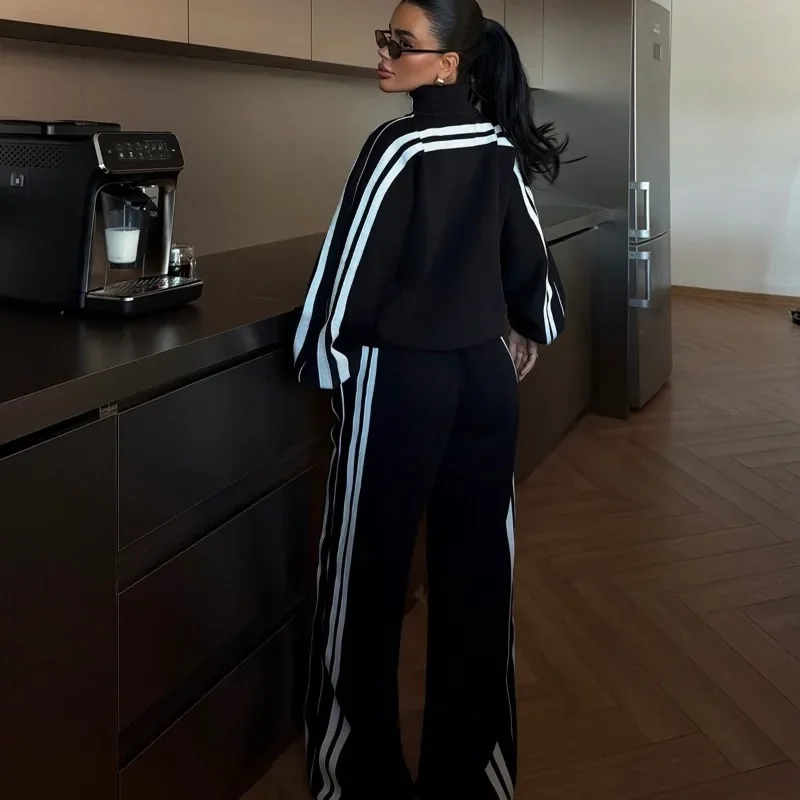 2026 European and American New Color Matching Long-sleeved Leisure Sports Set 2-piece Women's Cotton Sets Cross-border Hot Sale