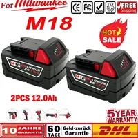 Original For Milwaukee M18 Power Tool Battery, Charger, BR, XC, 18V, 12000mAh M18B5, 48-11-1860, Built-in 21700 Battery
