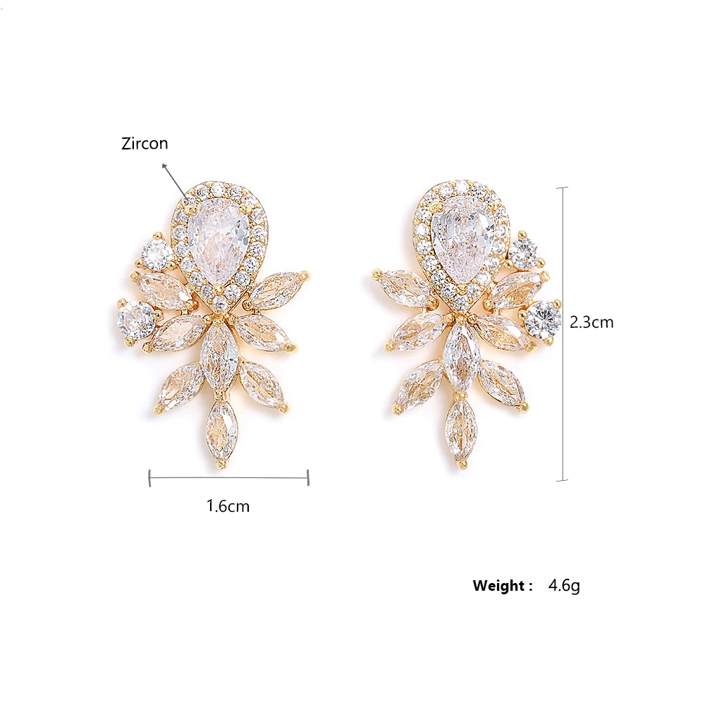 ZAKOL Fashion Water Drop Marquise Zirconia Earrings for Women Shinny Crystal Leaf Earring Bridal Gold Color Wedding Jewelry