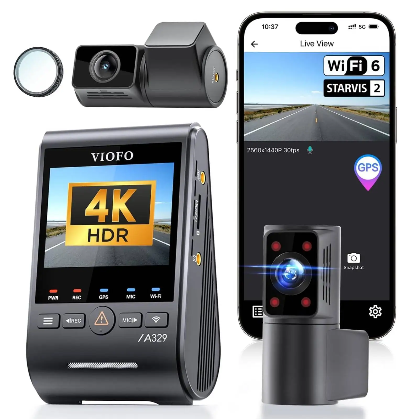 VIOFO A329S 3チャンネル 4K 30FPS+2Kリア+2K車内 HDRドライブ 