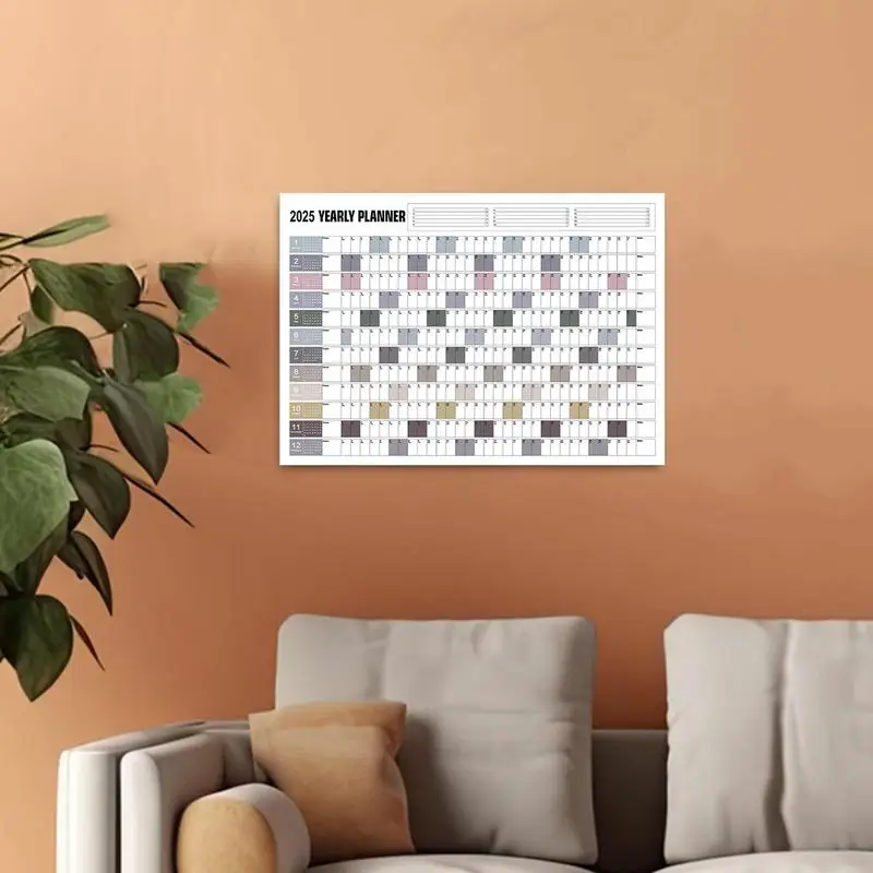 2025 calendário de parede grande ano anual calendário de parede com adesivos decoração para casa horizontal papel grosso cartaz calendário programação