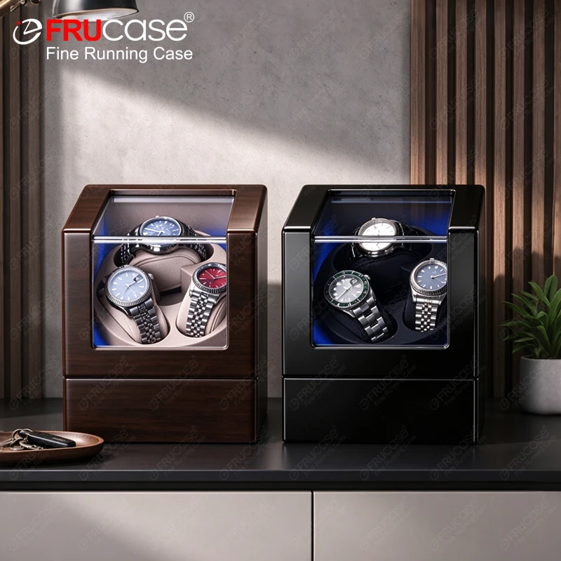 FRUCASE Double Watch Winder For Automatic Watches Watch Box USB Charging 2+0 with Battery Option