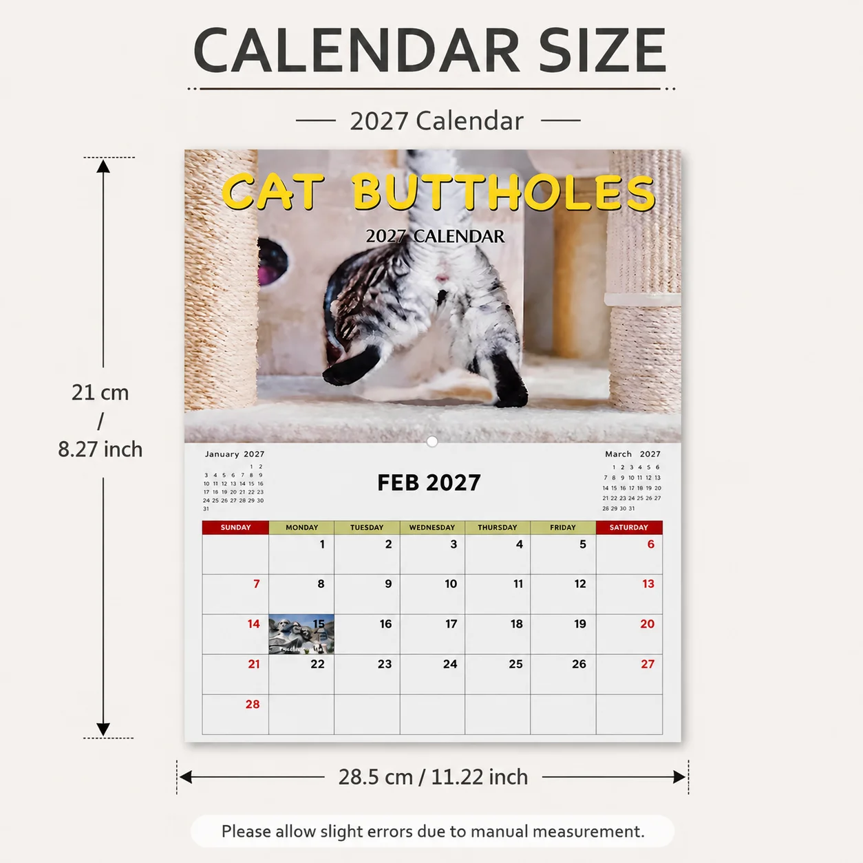 Cat 2027 Wall Calendar Cat Ass Calendar Humorous Gift for Women Men Cat Lovers Funny Calendar Funny Cat Gift for New Year