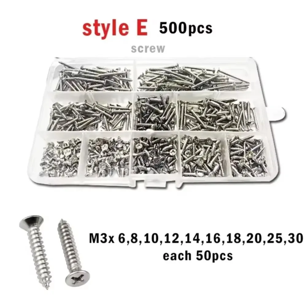 Stainless Steel M1 M1.2 M1.4 M1.7 M2 M2.6 M3 M4 Cross Countersunk Head Phillips Flat Head Self Tapping Screws Wood Screw Set Kit