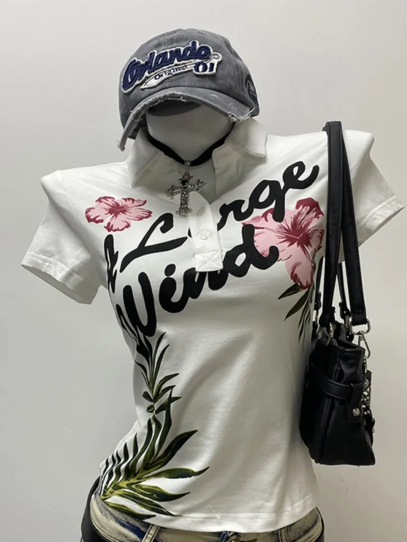 

Ropa Mujer 2022, модные корейские белые женские футболки, туника с короткими рукавами, футболки с цветочным принтом, Camisetas, повседневная летняя винтажная футболка Y2k