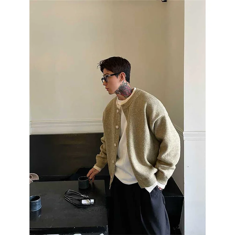 سترة محبوكة للرجال من American Sle معطف بطبقة مزدوجة وياقة مكونة من قطعتين سترة مفتوحة عصرية اللون Blo Lazy Old Money...