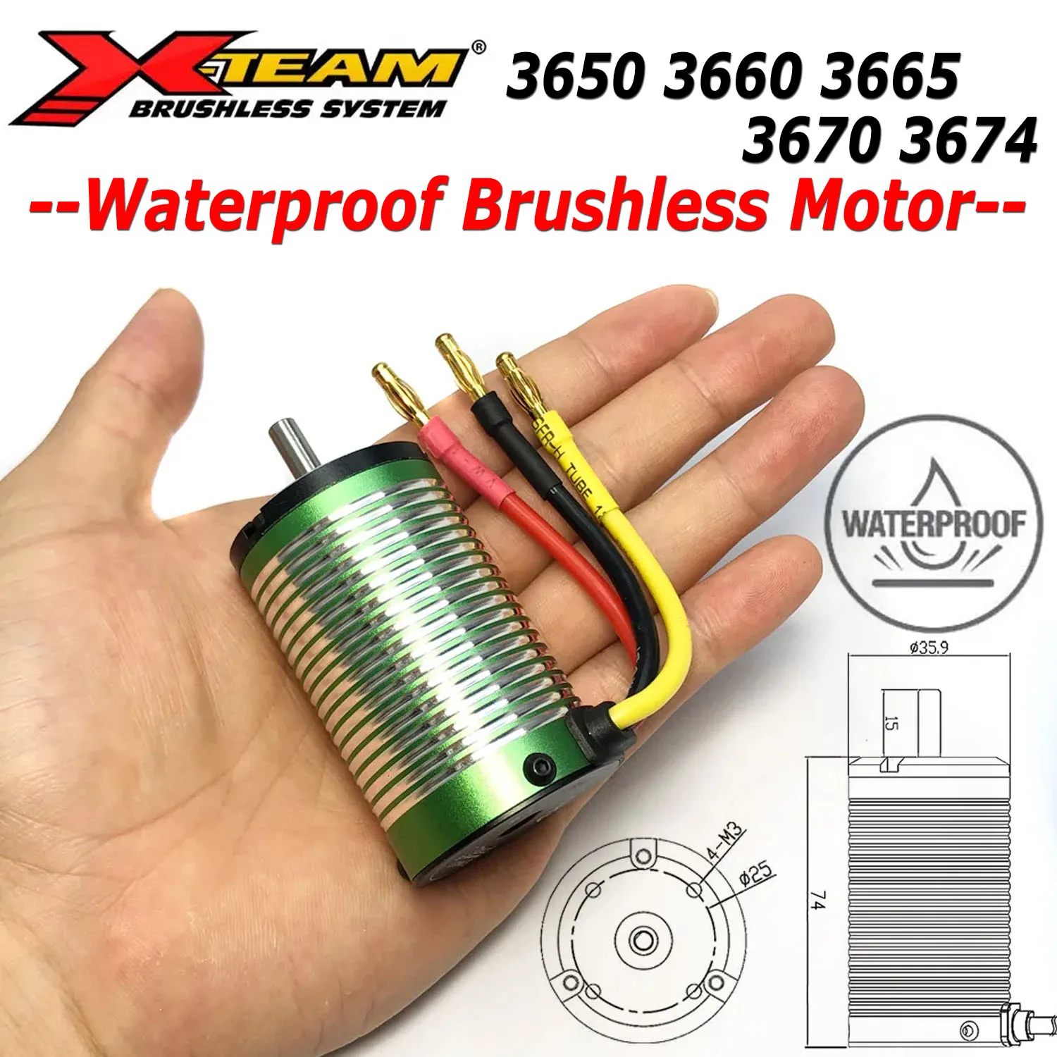 

X-Team Waterproof Motor 3650 3660 3665 3670 3674 Brushless Motor for 1/8 1/10 2S 3S RC Car Drift Racing Off-Road Boat DIY Parts