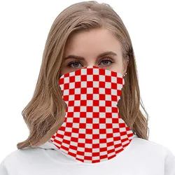 Checkerboard Pattern Bandanas Geometric Red White Plaid Checkered Racing Flag Neck Gaiter Men Women Cycling Face Cover Scarf