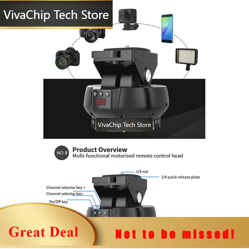 VivaCTYT-1200 Rotation Panoramic Remote Control Pan Tilt Motorized Tripod Electric Head Plastic For Phones Cameras