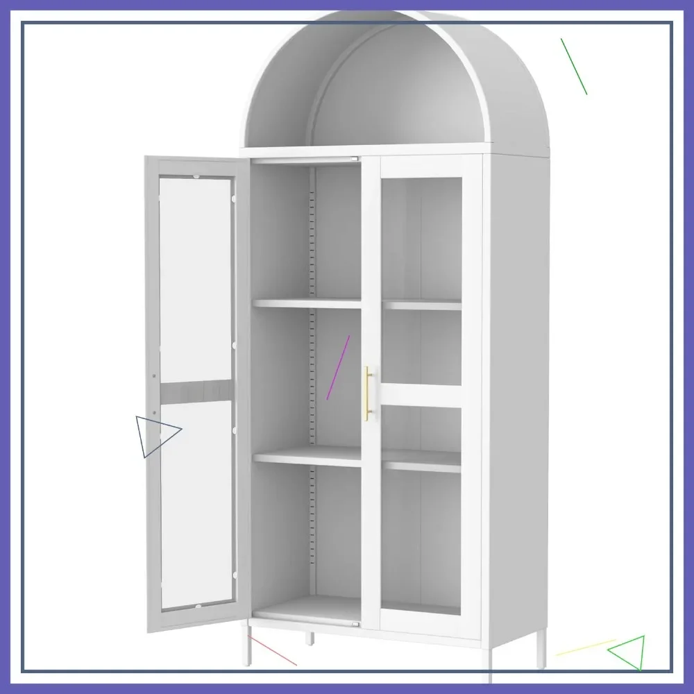 

Современный металлический шкаф-арка со стеклянными дверцами, регулируемыми полками, отдельно стоящий, для хранения на кухне/в столовой/гостиной