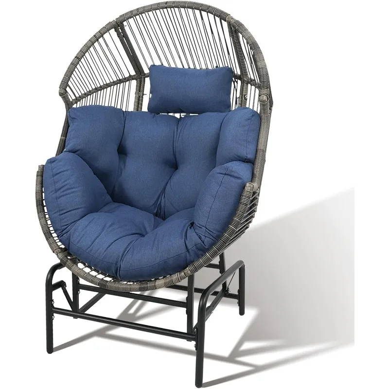 Egg Chair Outdoor, 350lbs Capacity Oversized Indoor Outdoor Wicker Gliding Patio Egg Chair for Patio, Garden, Backyard