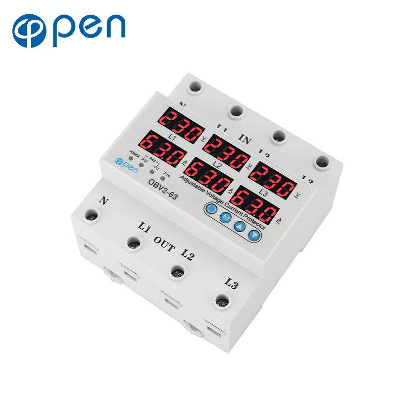 

63A Three Phase Voltage Current Relay Protector 220V 3P Over Under Voltage Relay Current Limiter Adjustable Protect