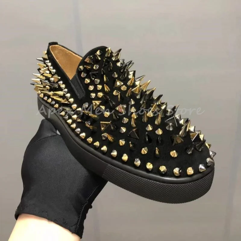 

Men's Slip On Black Gold Rivets Loafers Casual Flat Suede Leather Sneakers Punk Street Style Comfort Footwear for Men Autumn