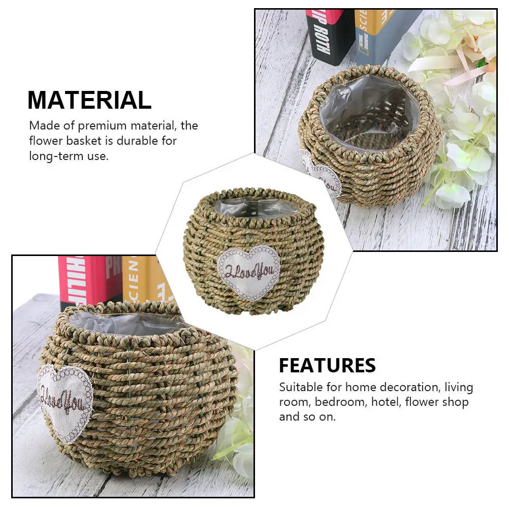 2Pcs Handwoven Rattan Flower Baskets Straw Multifunctional Storage Plant Holders Home Office Decorative Succulent Planters