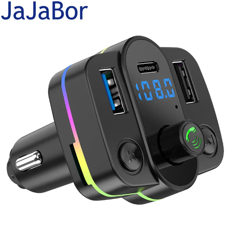 

JaJaBor Car Bluetooth 5.0 FM Transmitter Modulator Type C Dual USB Phone Charger Colorful MP3 Player Music Hands Free Car Kit