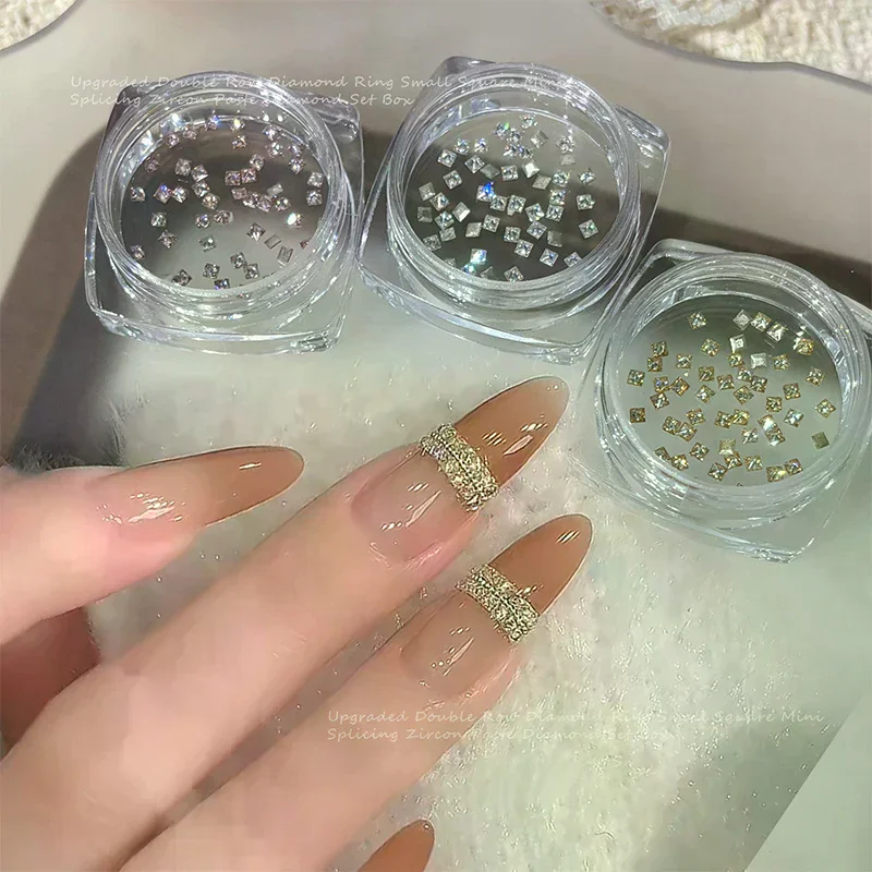 50pcs/Box Shiny White Zircon Rhinestones Nail Charms Mini Square Nails Gemstones Flatback Nail Art Craft Diamonds Decoration