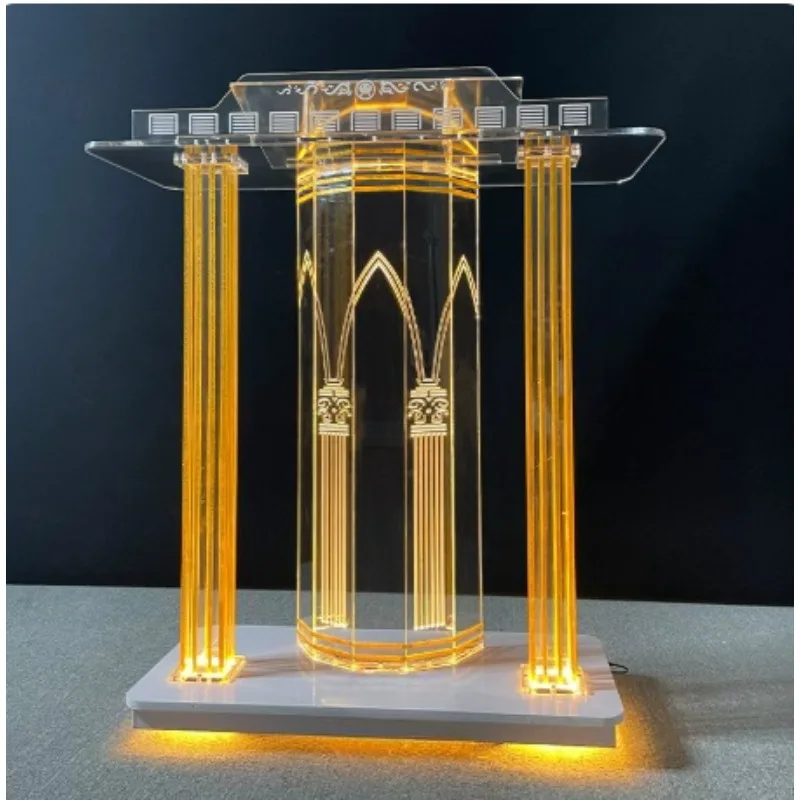 Modern Clear Transparent Acrylic Podium Stand, Lectern Pulpit for Speech Presentation, Churches Schools Hotels Home Bar Use