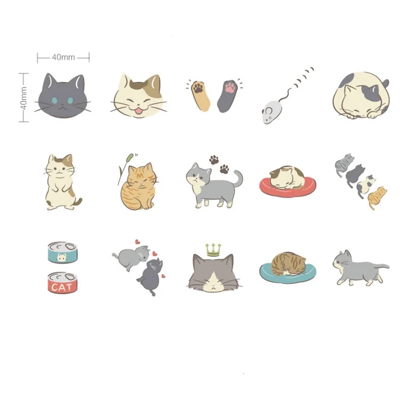 45 Pcs/Box Cute Cat Mini Paper Sticker Kawaii Diy Diary Album Scrapbooking for Decoration School Supplies Stationery Stickers