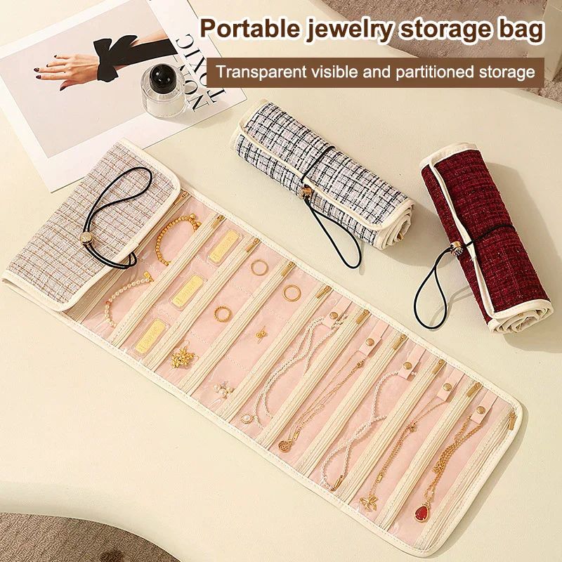 

20 Grids Foldable Fashion Portable Jewelry Bag Large Women's Travel Jewelry Roll Necklace Earring Ring Jewellery Display Storage