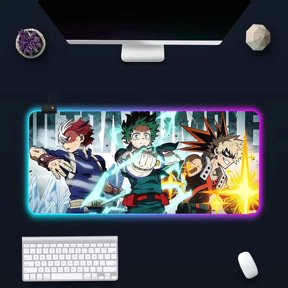 My Hero Academias RGB Pc Gamer Keyboard Mouse Pad Mousepad LED Glowing Mouse Mats Rubber Gaming Computer Mausepad