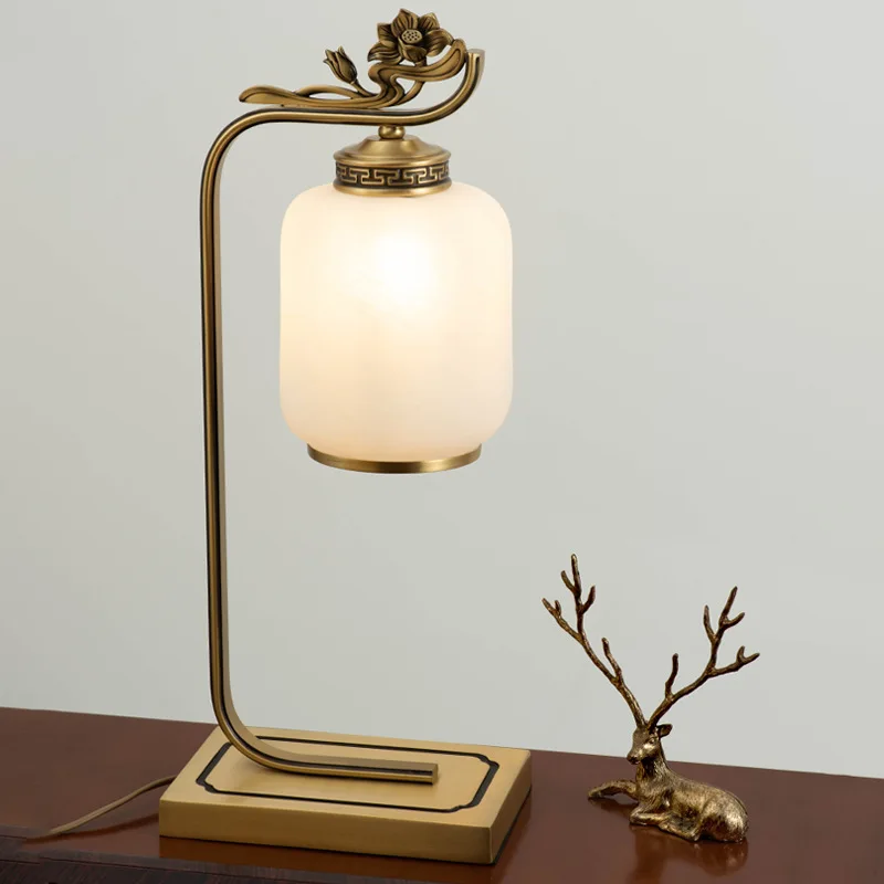 New Chinese style living room Zen study home bedside table decorative lamp All copper jade cover