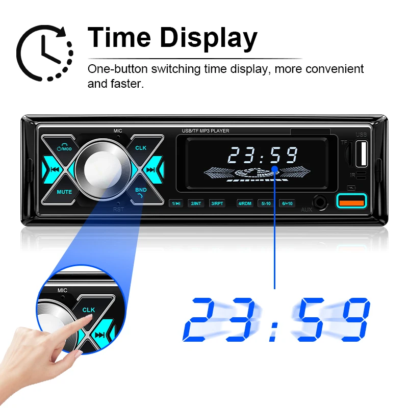 HIPPCRON 6 IN1 Auto 1DIN Radio Audio Stereo MP3-Player BT5.1 Multimedia Digital Stereoanlage für Auto Universell Farbig Aux-Eingang USB – Detail 6