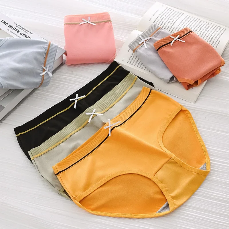 Women\'s Panties  Solid Color Underwear Mid Waist Plus Size Briefs Comfortable Breathable Underpants Female Lingerie