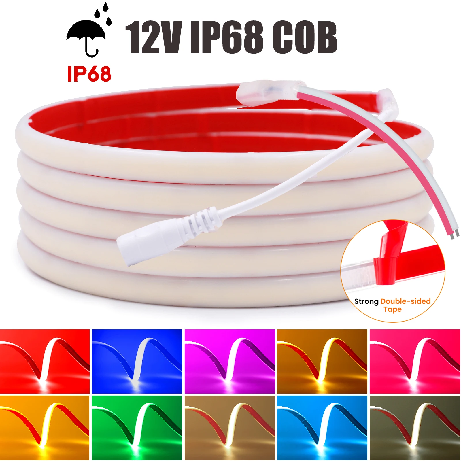 IP68 Waterproof COB LED Strip Light 12V Flexible LED Neon Tape 320LEDs High Density Linear Lighting for Outdoor Swimming Pool