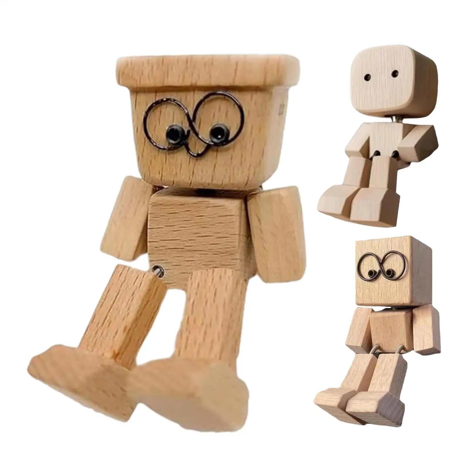 NEW Shaking Wooden Man Figurine Man Tabletop Decor Creative Statue for Car Dashboard Study Shelf Display Desk