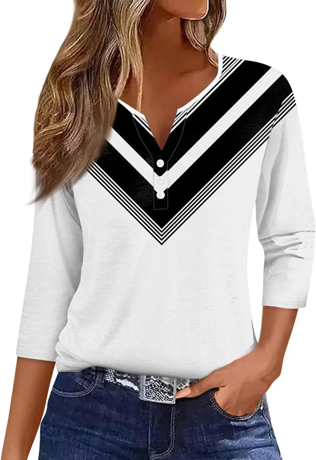 Summer Creative Stripe Breathable Women's Color Blocked Button Seven Quarter Sleeve Amazon Aliexpress WholesaleWG23