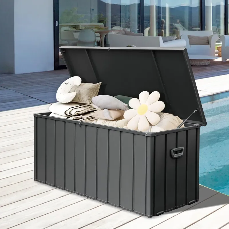 190 Gallon Waterproof Metal Deck Box Large Patio Storage Locker Outdoor Grey Bench Seat Container for Garden Yard