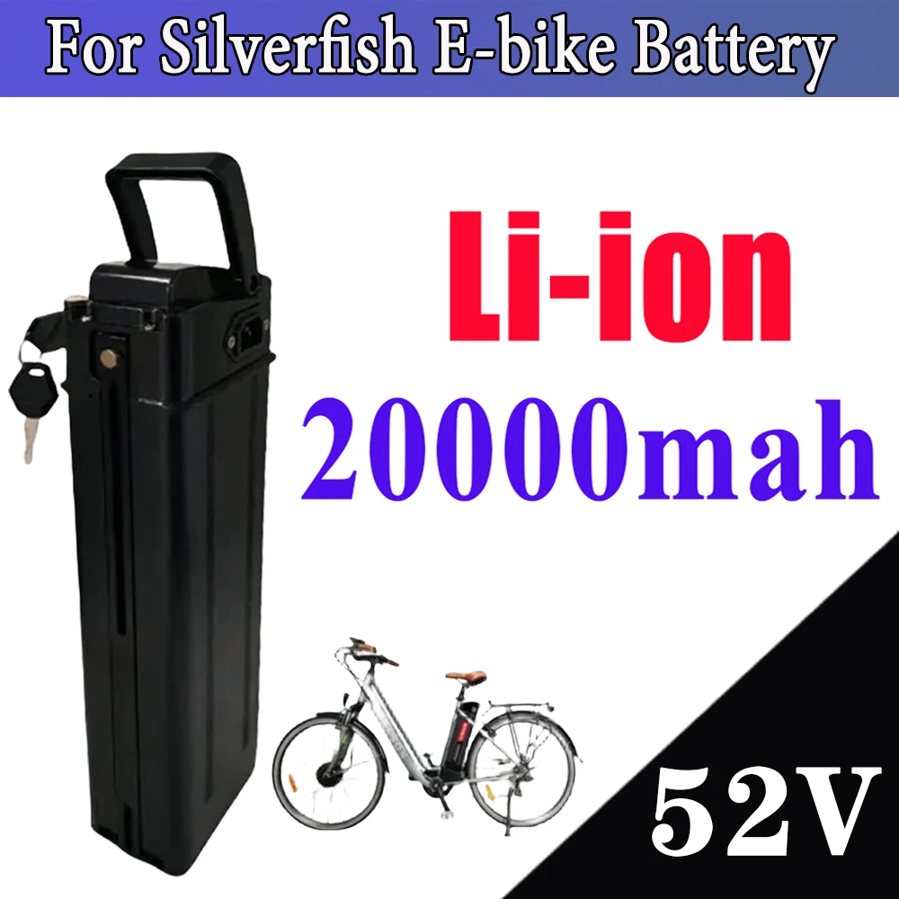 

52V battery18650 Lithium ion battery pack Top discharge Rechargeable Silver Fish Style10AH/15AH/20AH