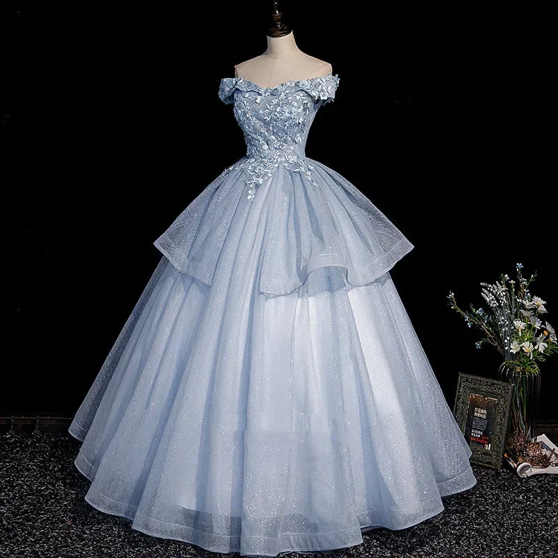 GIYSILE Light Blue Princess Dress Cute Fluffy Dress Slim Fitting Temperament Host Banquet Evening Dresses Boho Wedding Dress