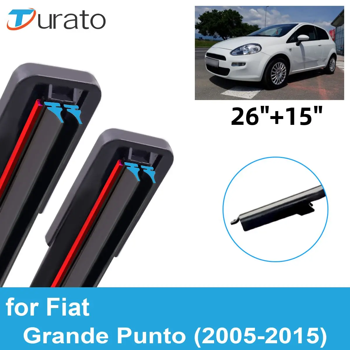 2PCS Car Wiper Blades for 2005-2015 Fiat Grande Punto Front Windscreen Windshield Double Rubber Car Accessories  2013 2014 2015