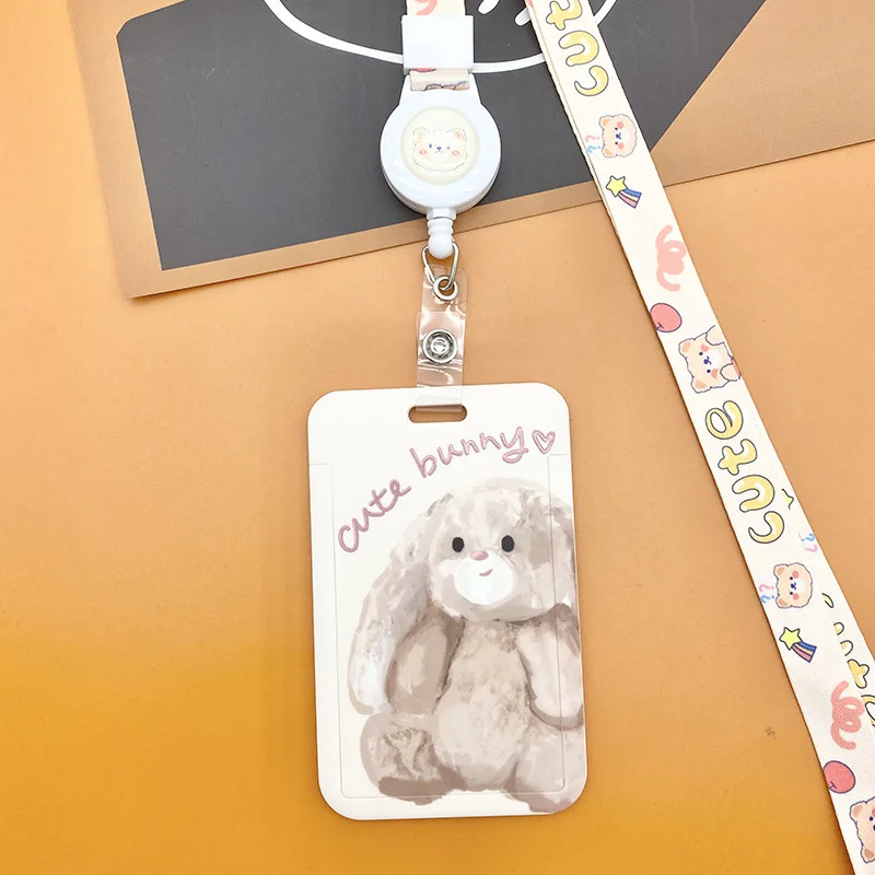 Imagem -05 - Titular do Cartão de Identificação dos Desenhos Animados Kawaii Urso Adorável Ovelha Emblema do Coelho Carretel Manga do Cartão Lanyard Estudante Kawaii Kpop Idol Photocard Organizador