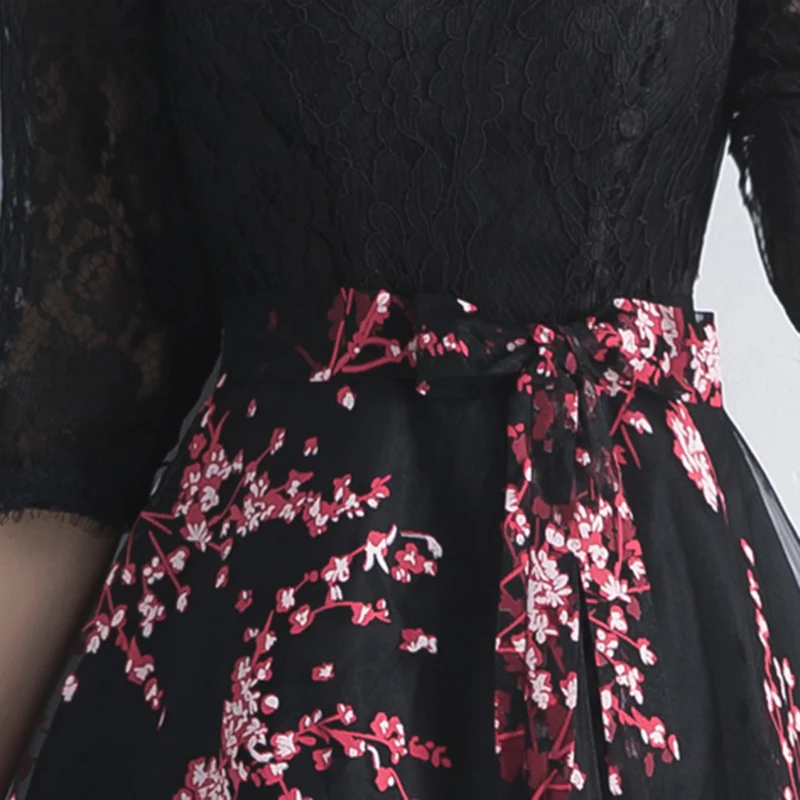 DongCMY New Arrival Flowers Short Black Color Prom dress Elegant Party Women Evening Party Dresses