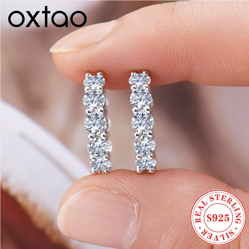 

OXTAO GRA D Color Full Moissanite Hoop Clip Earrings Female 925 Sterling Silver Eternity Luxury Earrings Wedding Jewelry Gift