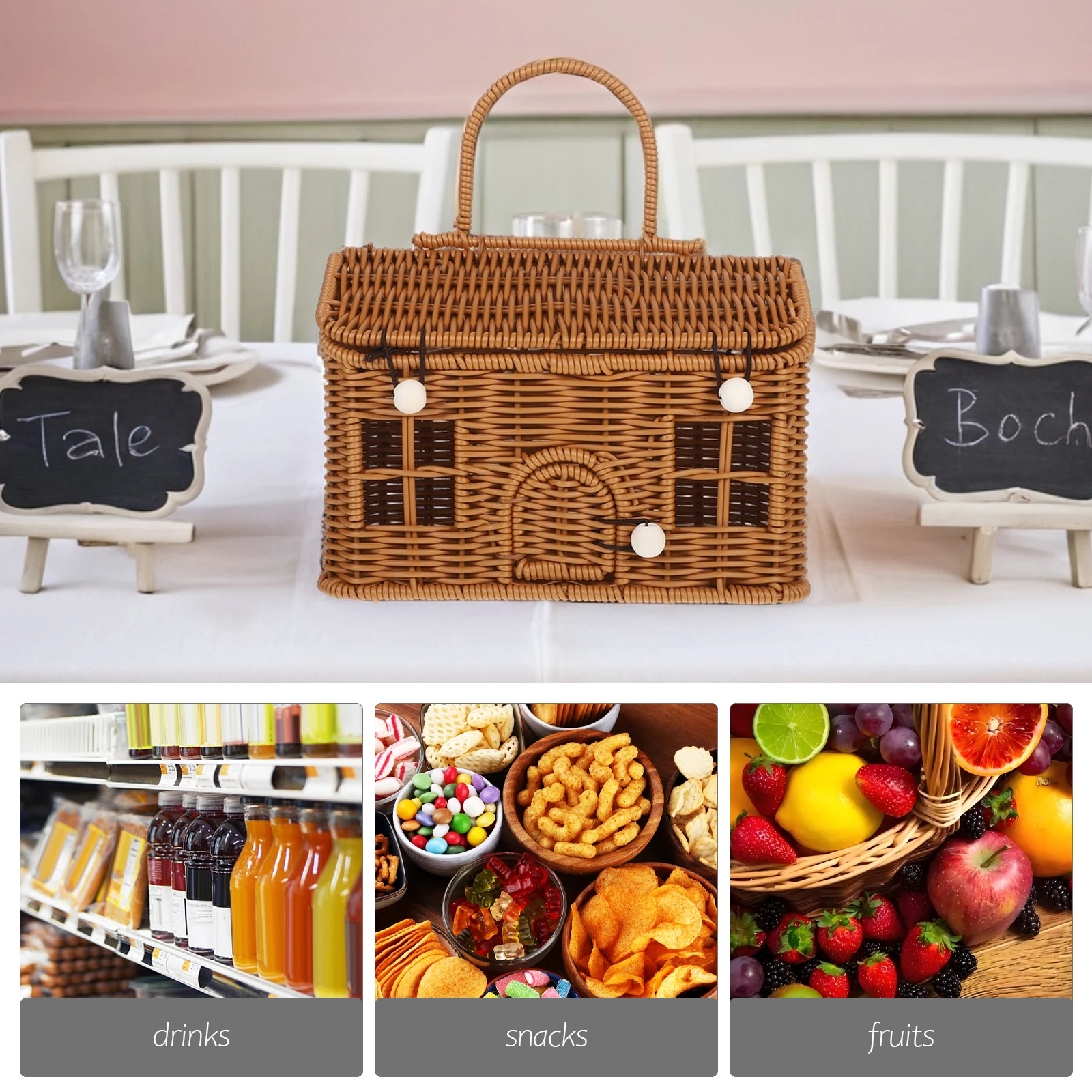 

Woven Storage Basket Vegetable Picnic Fruit Bread Basket Container with Handle for Favor Bridesmaid Gift Wedding Flower Baskets