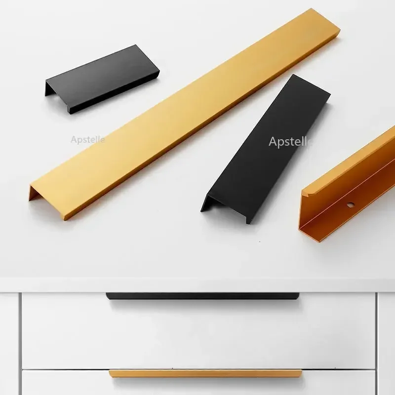 Aluminum Alloy Invisible Handles Black Kitchen Cabinets Pulls Furniture Wardrobe Door Knobs Black Cabinet Pulls